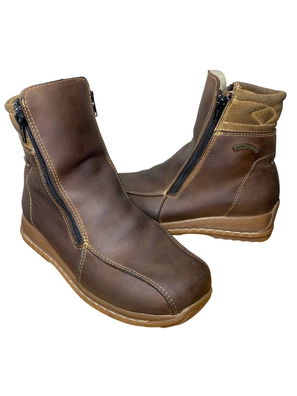 Saute Mouton Brown Moc Leather Zip-Up Boots Sherpa Lined Handcrafted Booties 38